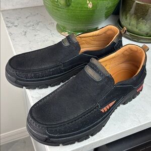 Leather relax fit big men's black slip-on loafer shoes durable rubber sole 11